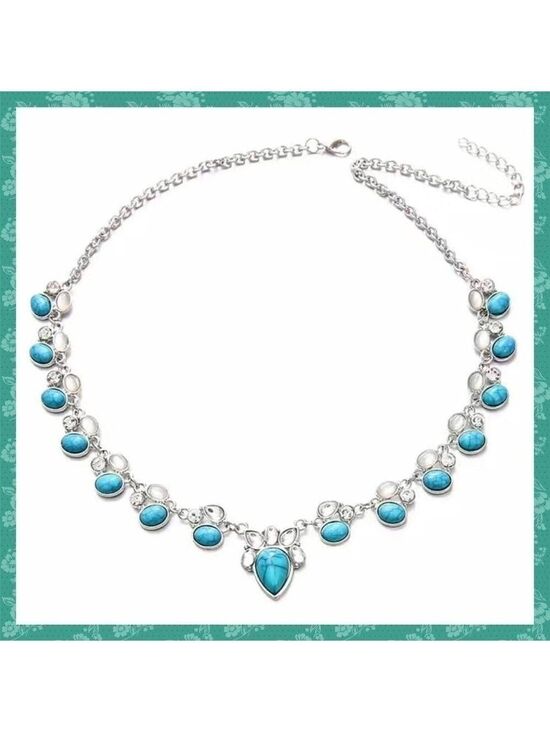 Jewelry - Faux Turquoise and Silver Tone Choker Necklace (#1120)